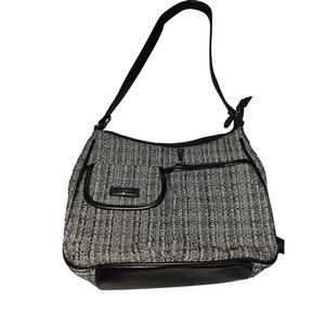 Vintage S Collection Black & White Tweed Multi-Pocket Shoulder Bag Purse